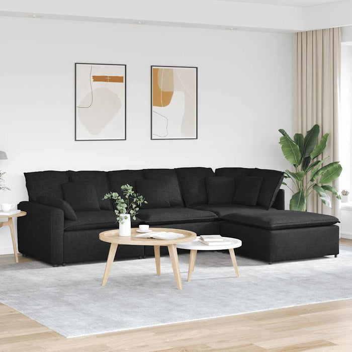 Canapea modulară cu taburet și perne, material textil, negru - WALTI WALTI