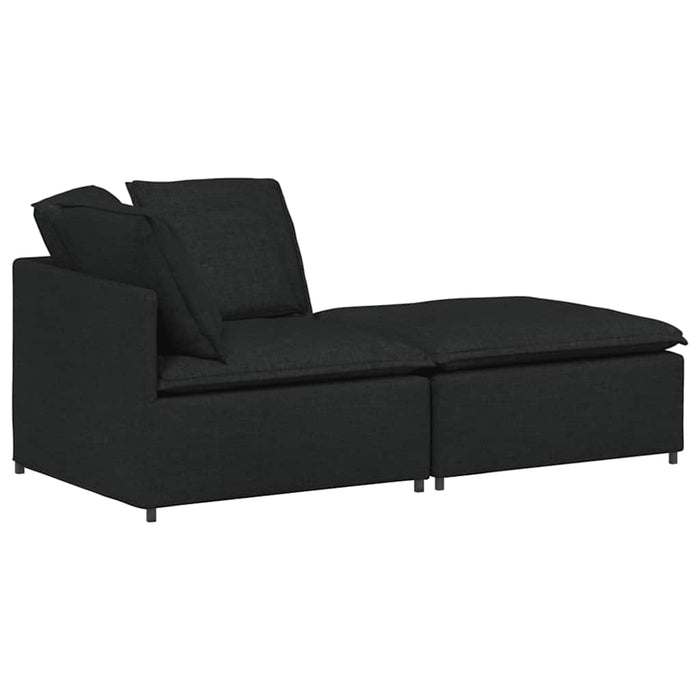 Canapea modulară cu taburet și perne, material textil, negru WALTI