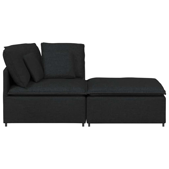 Canapea modulară cu taburet și perne, material textil, negru WALTI