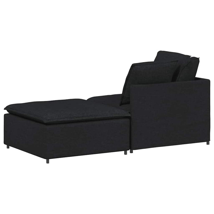 Canapea modulară cu taburet și perne, material textil, negru WALTI