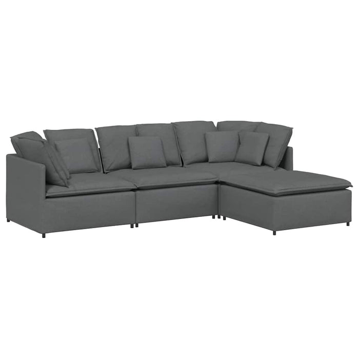 Canapea modulară cu taburet și perne material textil gri închis WALTI
