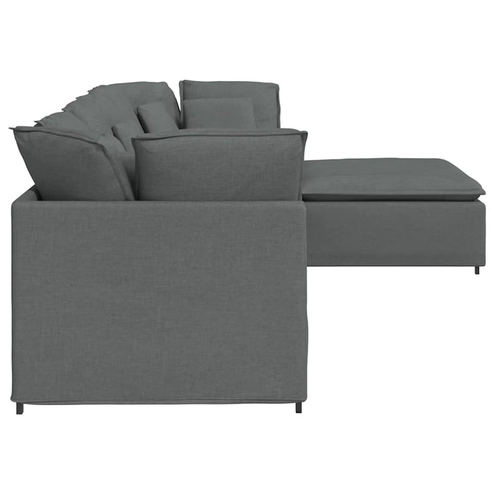 Canapea modulară cu taburet și perne material textil gri închis WALTI
