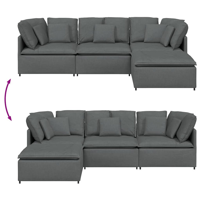 Canapea modulară cu taburet și perne material textil gri închis WALTI