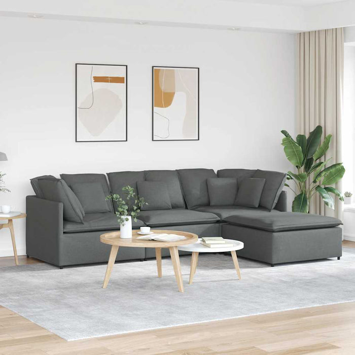 Canapea modulară cu taburet și perne material textil gri închis WALTI