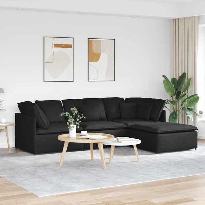 Canapea modulară cu taburet și perne, material textil, negru - WALTI WALTI