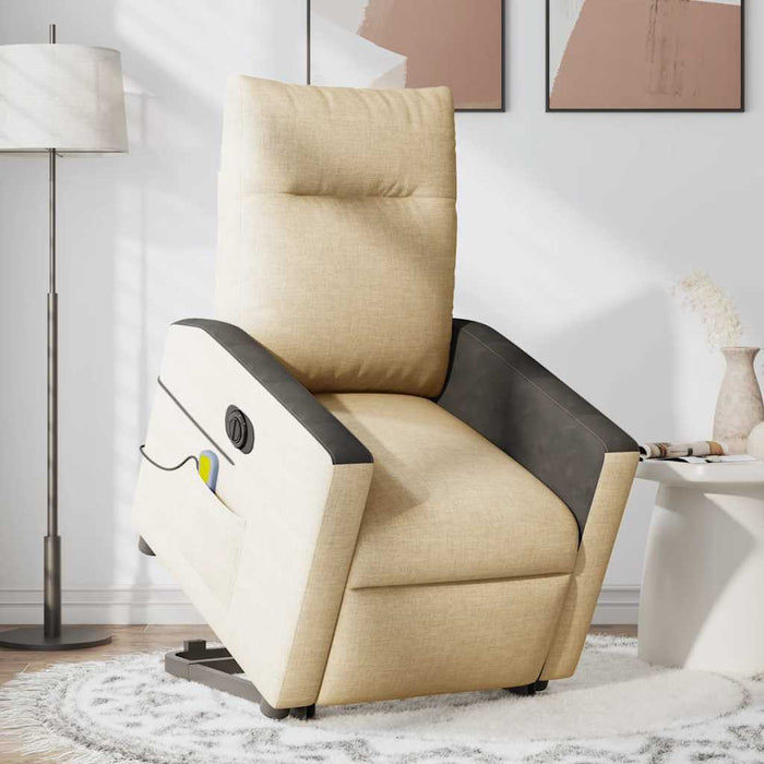 Fotoliu electric de masaj rabatabil cu ridicare, crem, textil - WALTI WALTI
