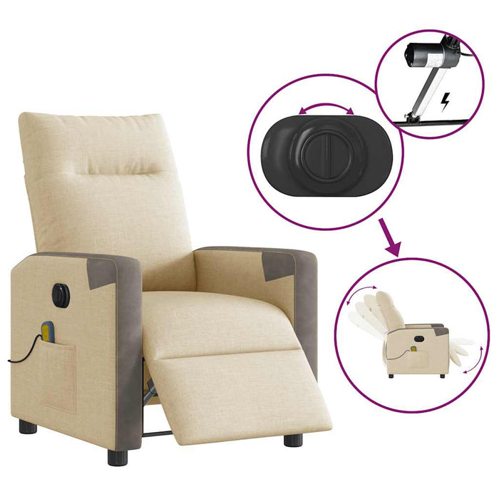 Fotoliu electric de masaj rabatabil, crem, textil - WALTI WALTI