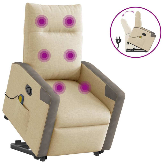 Fotoliu masaj rabatabil cu ridicare, crem, material textil - WALTI WALTI