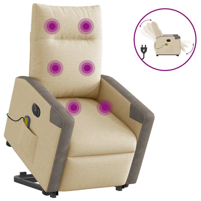 Fotoliu electric de masaj rabatabil cu ridicare, crem, textil - WALTI WALTI