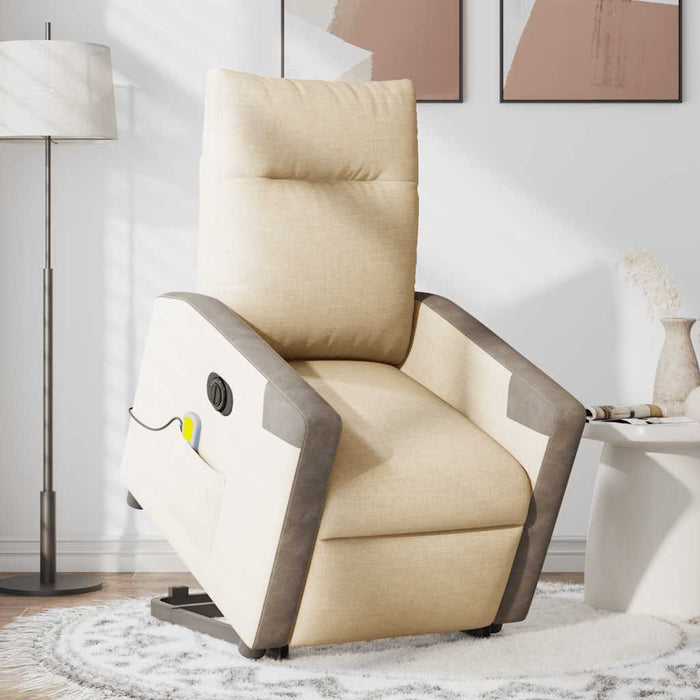 Fotoliu electric de masaj rabatabil cu ridicare, crem, textil - WALTI WALTI