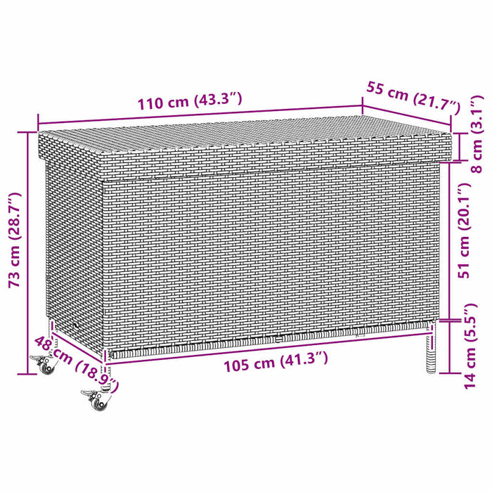 Ladă depozitare de grădină cu roți, gri 110x55x73 cm poliratan - WALTI WALTI