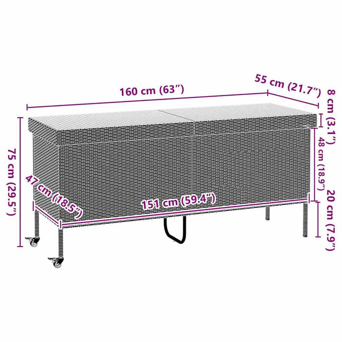 Ladă depozitare de grădină cu roți negru 160x55x75 cm poliratan - WALTI WALTI