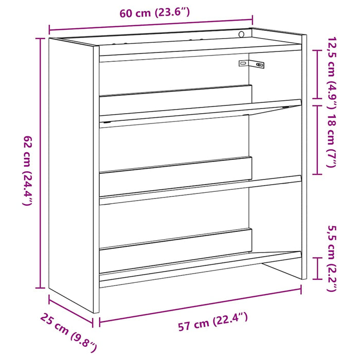 Pantofar, stejar fumuriu, 60x25x62 cm, lemn prelucrat - WALTI WALTI