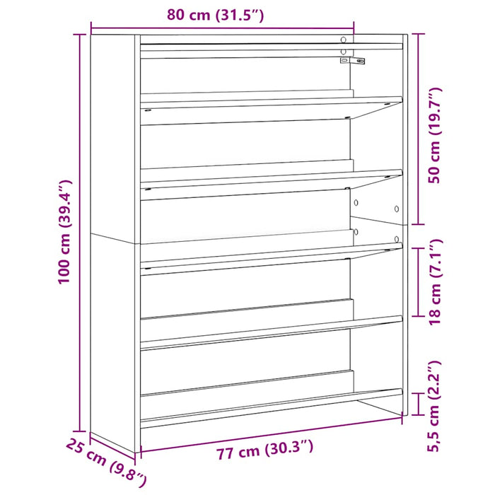 Pantofar, gri sonoma, 80x25x100 cm, lemn compozit - WALTI WALTI