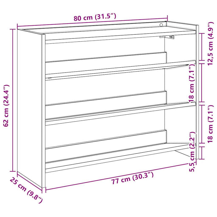 Pantofar, stejar fumuriu, 80x25x62 cm, lemn prelucrat WALTI