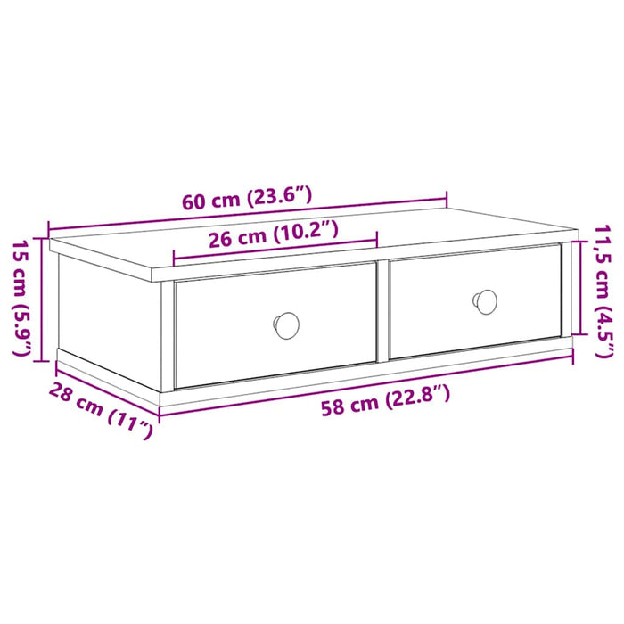 Raft de perete cu sertare, alb, 60x28x15 cm, lemn prelucrat WALTI