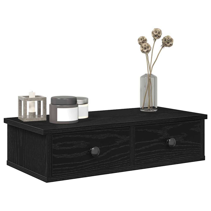 Raft de perete cu sertare negru 60x28x15 cm lemn prelucrat WALTI