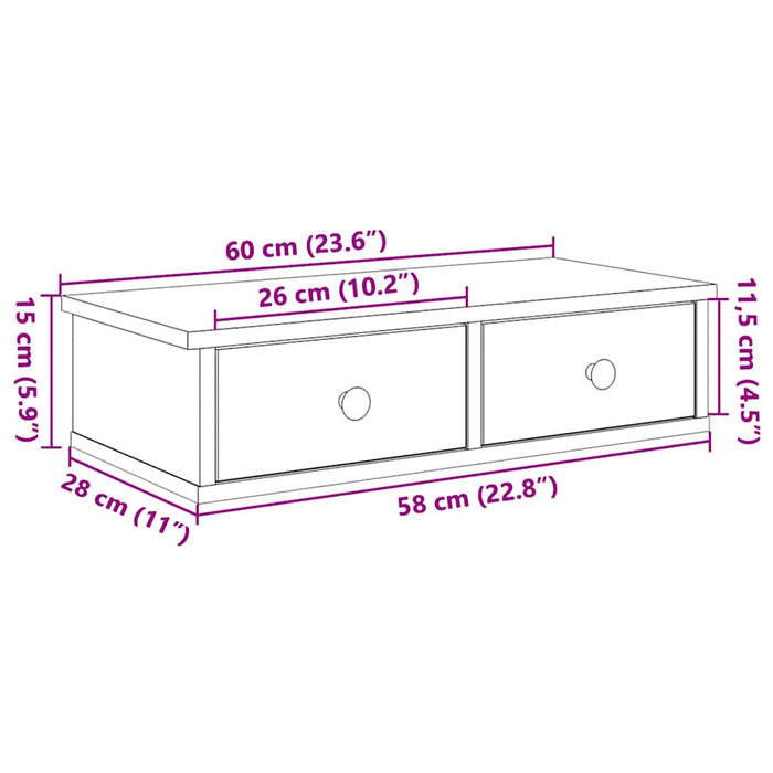 Raft de perete cu sertare Stejar maro 60x28x15cm lemn prelucrat WALTI