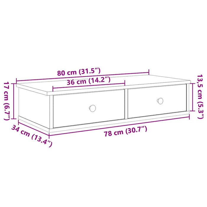 Raft de perete cu sertare, alb, 80x34x17 cm, lemn prelucrat WALTI