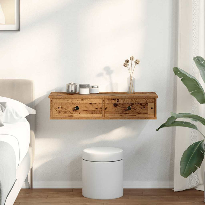 Raft de perete cu sertare Lemn vechi 80x31x17 cm Lemn prelucrat - WALTI WALTI