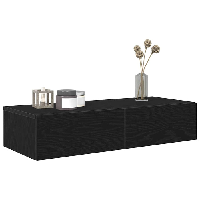 Raft de perete cu sertare negru 80x33x17 cm lemn prelucrat - WALTI WALTI