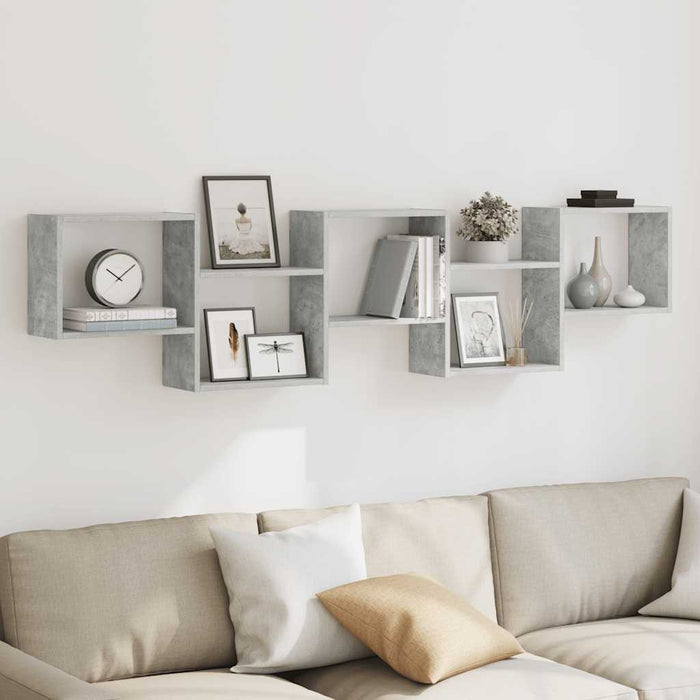 Raft cubic perete cu 5 compartimente gri beton lemn prelucrat - WALTI WALTI