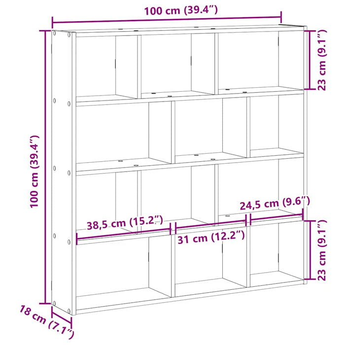 Raft cubic perete cu 12 compartimente gri beton lemn prelucrat - WALTI WALTI
