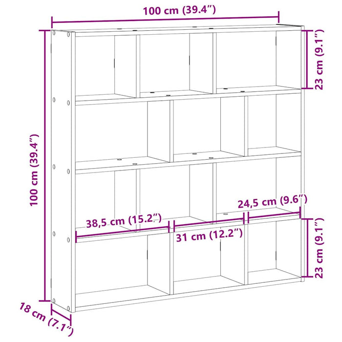 Raft cubic perete cu 12 compartimente sonoma gri lemn prelucrat - WALTI WALTI