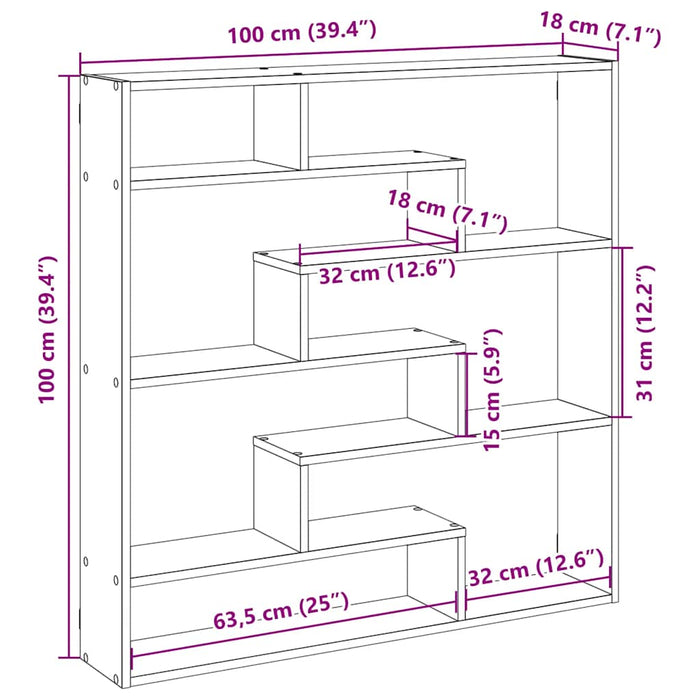 Raft cubic de perete cu 7 compartimente alb lemn prelucrat - WALTI WALTI
