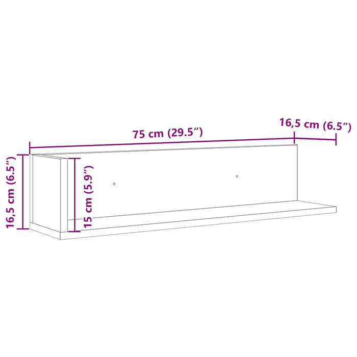 Rafturi de perete 2 buc. negru, 75x16,5x16,5 cm, lemn prelucrat - WALTI WALTI