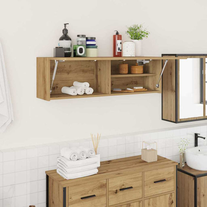 Dulap perete baie stejar artizanal, 100x25x30 cm lemn prelucrat - WALTI WALTI