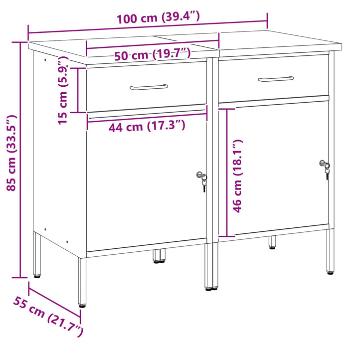 Dulap de lucru cu sertar 2 pcs Negru și Gri 100 x 55 x 85 cm - WALTI WALTI