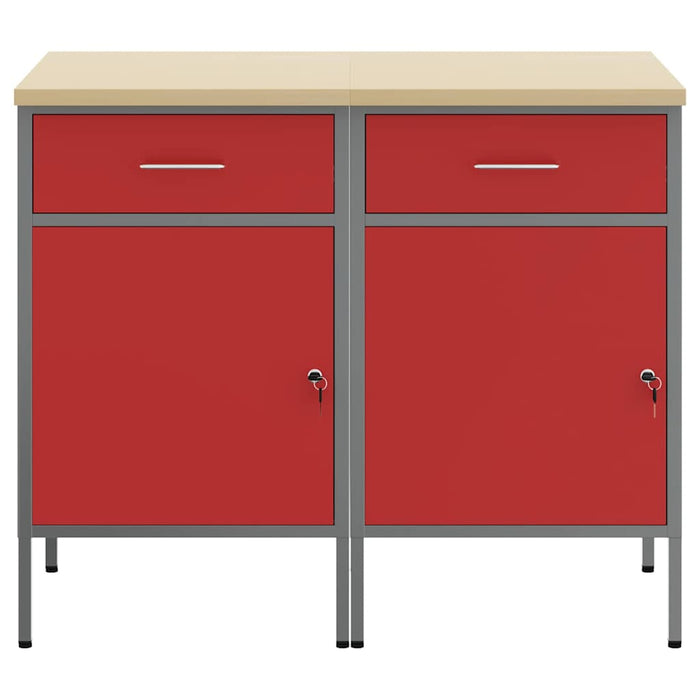 Dulap de lucru cu sertar 2 pcs Roșu și gri 100 x 55 x 85 cm - WALTI WALTI
