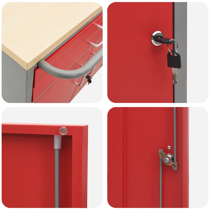 Dulap de lucru cu sertar 2 pcs Roșu și gri 100 x 55 x 85 cm - WALTI WALTI
