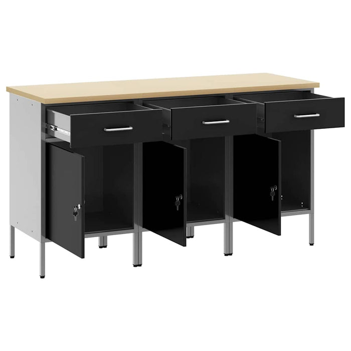 Dulap de lucru cu sertar 3 pcs Negru și Gri 150 x 55 x 85 cm - WALTI WALTI