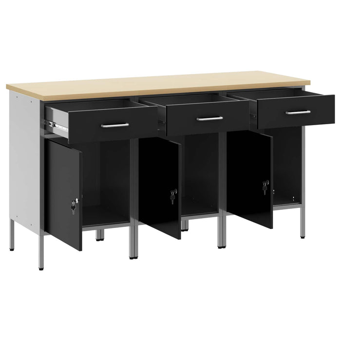 Dulap de lucru cu sertar 3 pcs Negru și Gri 150 x 55 x 85 cm - WALTI WALTI