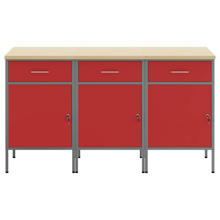 Dulap de lucru cu sertar 3 pcs Roșu și gri 150 x 55 x 85 cm - WALTI WALTI
