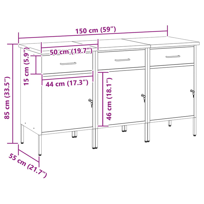 Dulap de lucru cu sertar 3 pcs Roșu și gri 150 x 55 x 85 cm - WALTI WALTI