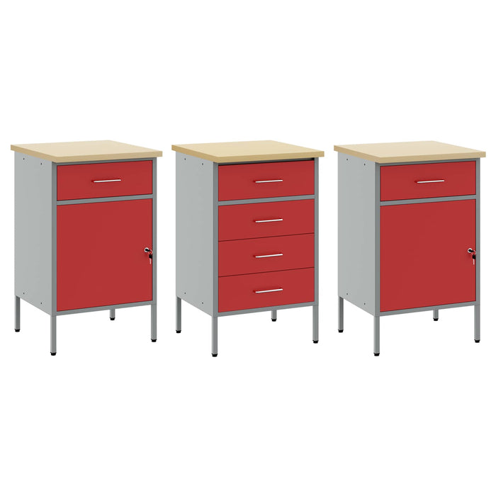 Dulap de lucru cu sertar 3 pcs Roșu și gri 150 x 55 x 85 cm - WALTI WALTI