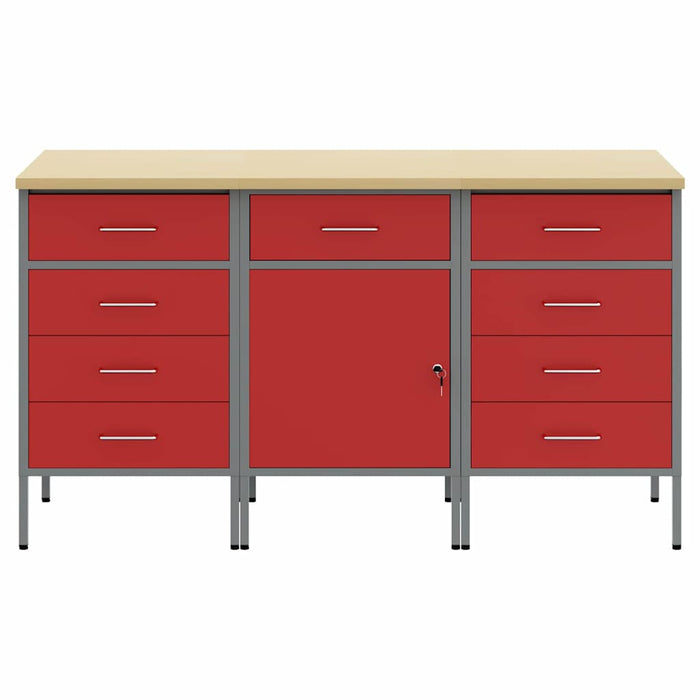 Dulap de lucru cu sertar 3 pcs Roșu și gri 150 x 55 x 85 cm - WALTI WALTI
