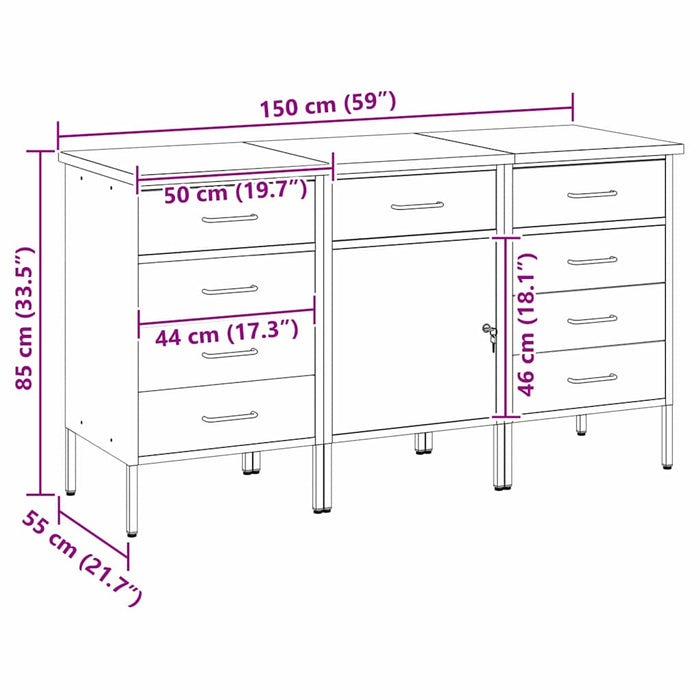 Dulap de lucru cu sertar 3 pcs Roșu și gri 150 x 55 x 85 cm - WALTI WALTI
