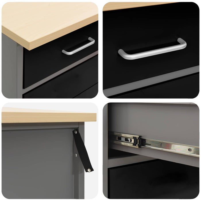 Dulap de lucru cu sertar 3 buc. Negru Lemn ingineresc și oțel WALTI