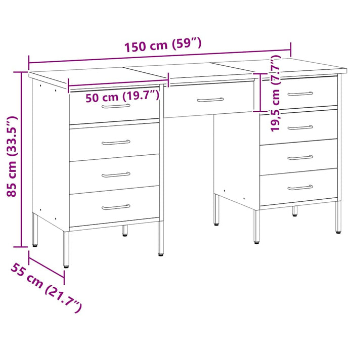 Dulap de lucru cu sertar 3 pcs Roșu 150 x 55 x 85 cm - WALTI WALTI