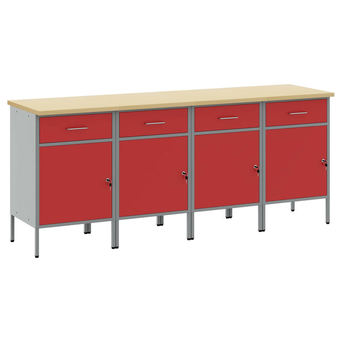 Dulap de lucru cu sertar 4 pcs Roșu și gri 200 x 55 x 85 cm - WALTI WALTI