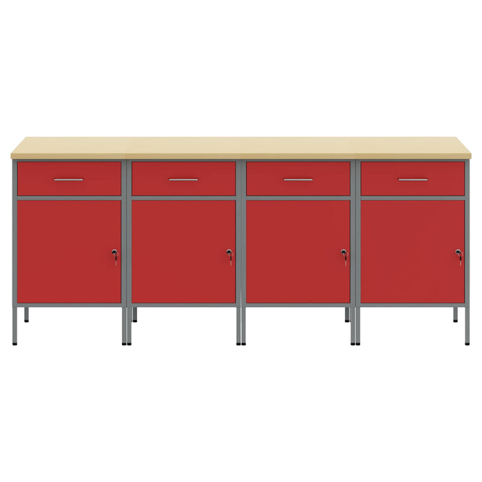 Dulap de lucru cu sertar 4 pcs Roșu și gri 200 x 55 x 85 cm - WALTI WALTI