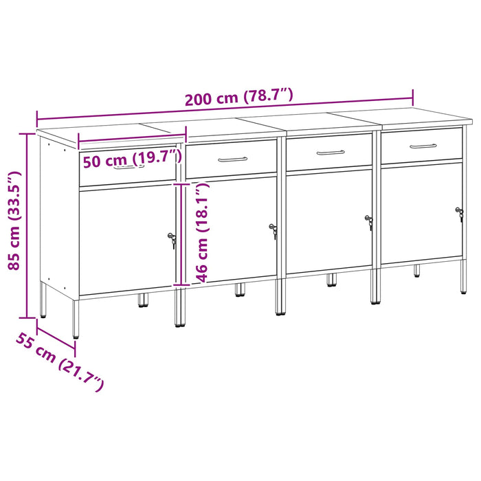 Dulap de lucru cu sertar 4 pcs Roșu și gri 200 x 55 x 85 cm - WALTI WALTI