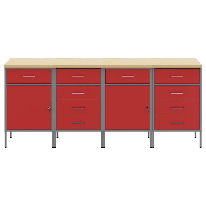 Dulap de lucru cu sertar 4 pcs Roșu și gri 200 x 55 x 85 cm - WALTI WALTI
