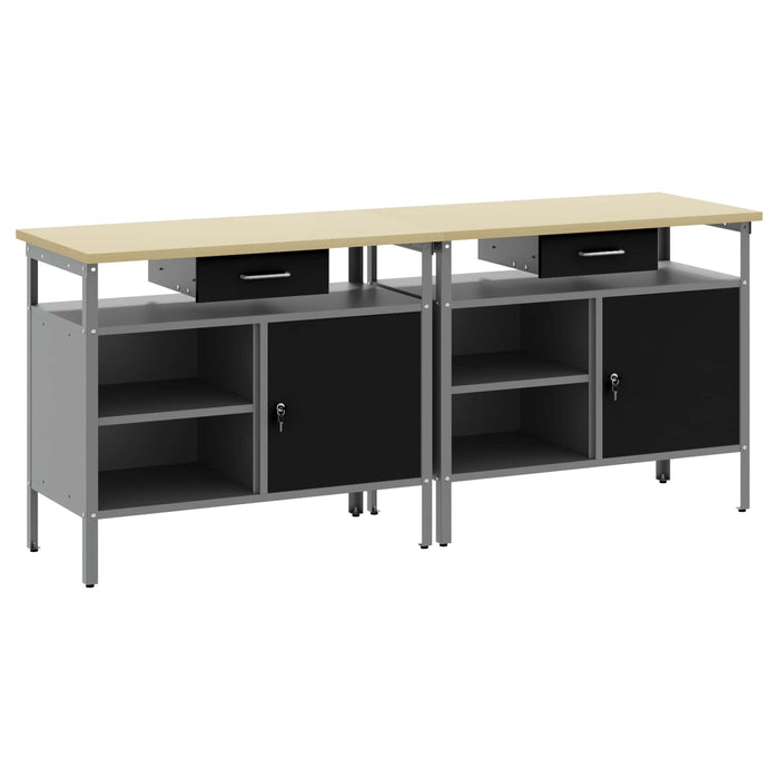 Set banc de lucru cu sertar 2 pcs Negru 200 x 55 x 85 cm - WALTI WALTI