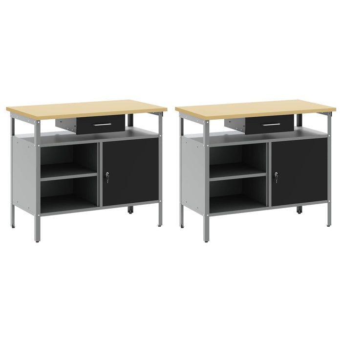 Set banc de lucru cu sertar 2 pcs Negru și Gri 200 x 55 x 85 cm WALTI