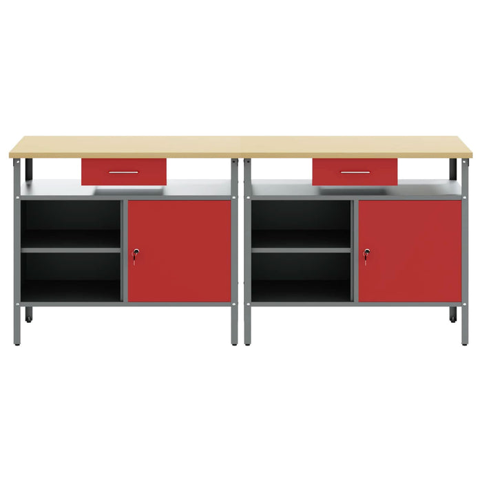 Set banc de lucru cu sertar cu raft 2 pcs Roșu 200 x 55 x 85 cm - WALTI WALTI
